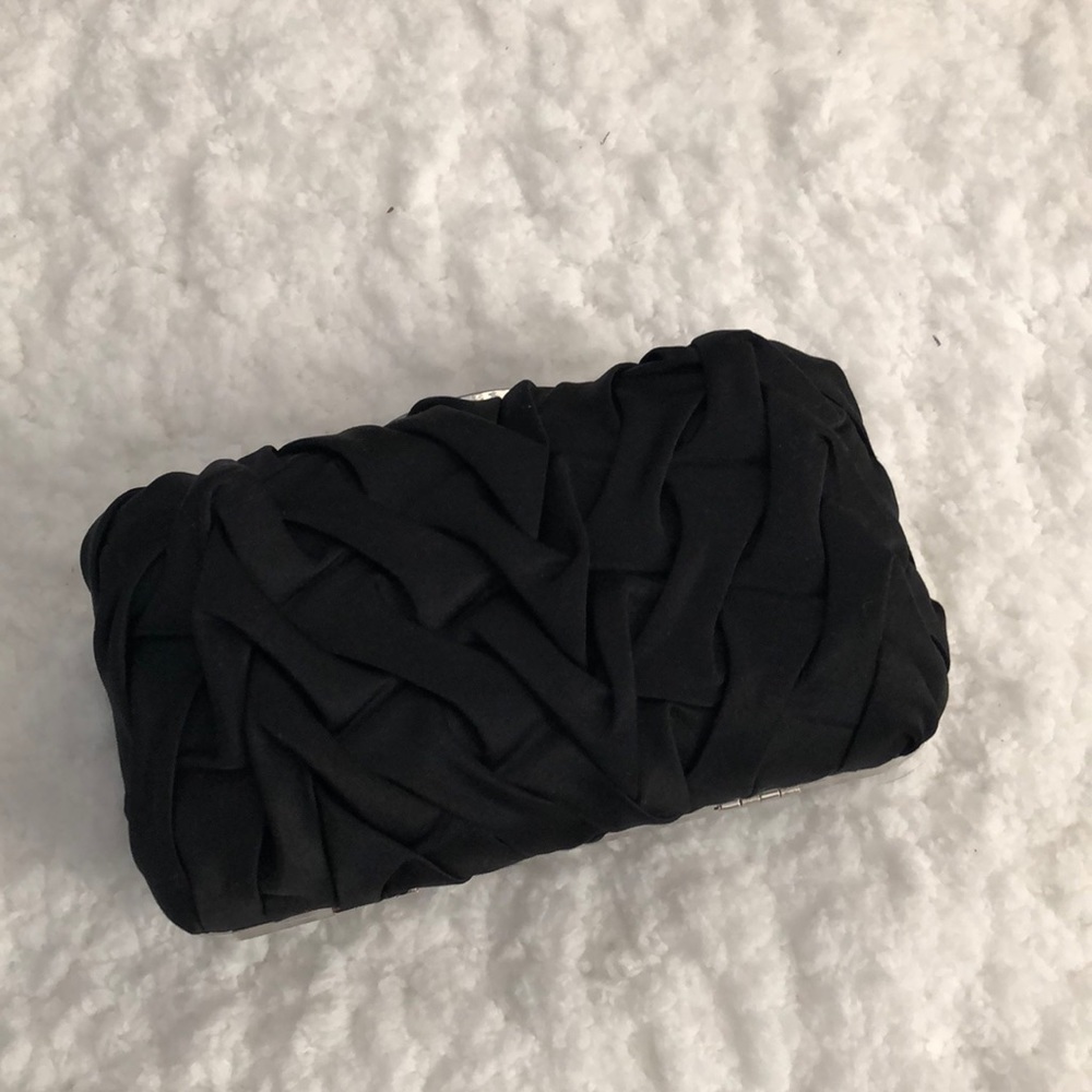 Cache Black Ruffle Satin Box Clutch